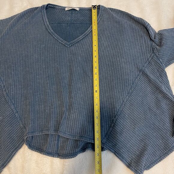 Free People We The Free Sz M Medium Coraline Thermal Top Shirt Legion Blue NWOT - Picture 7 of 8